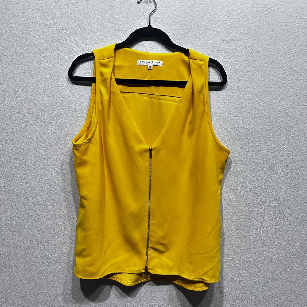 Trina Turk Womens Woven Sleeveless Top Full Front Zip Butter Yellow Medium Lux